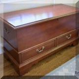 F31. Lane Furniture cedar chest with custom cushion. Lock in tact. 26”h x 48”w x 21”d - $250 